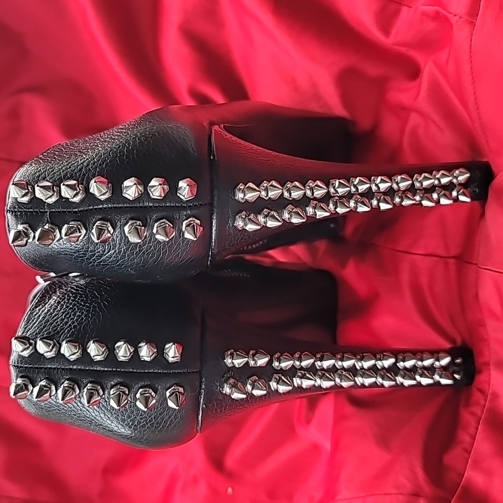 STEVE MADDEN SLICEE 9M platform stiletto black leather spikes bootie punk - Picture 6 of 7